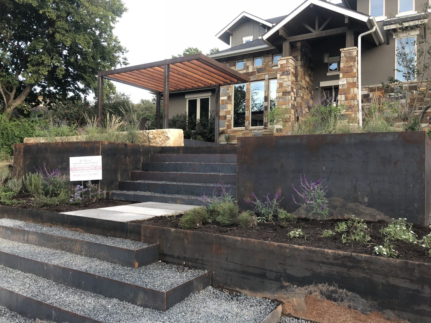 Austin landscape and design - retaining walls and paragola