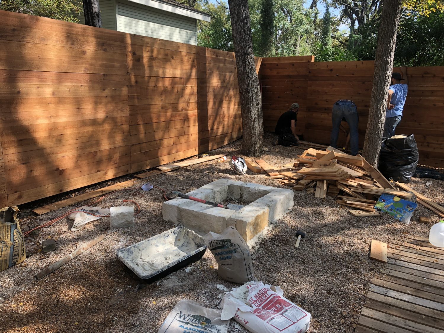 Austin landscape and design - cedar bench and boardwalk