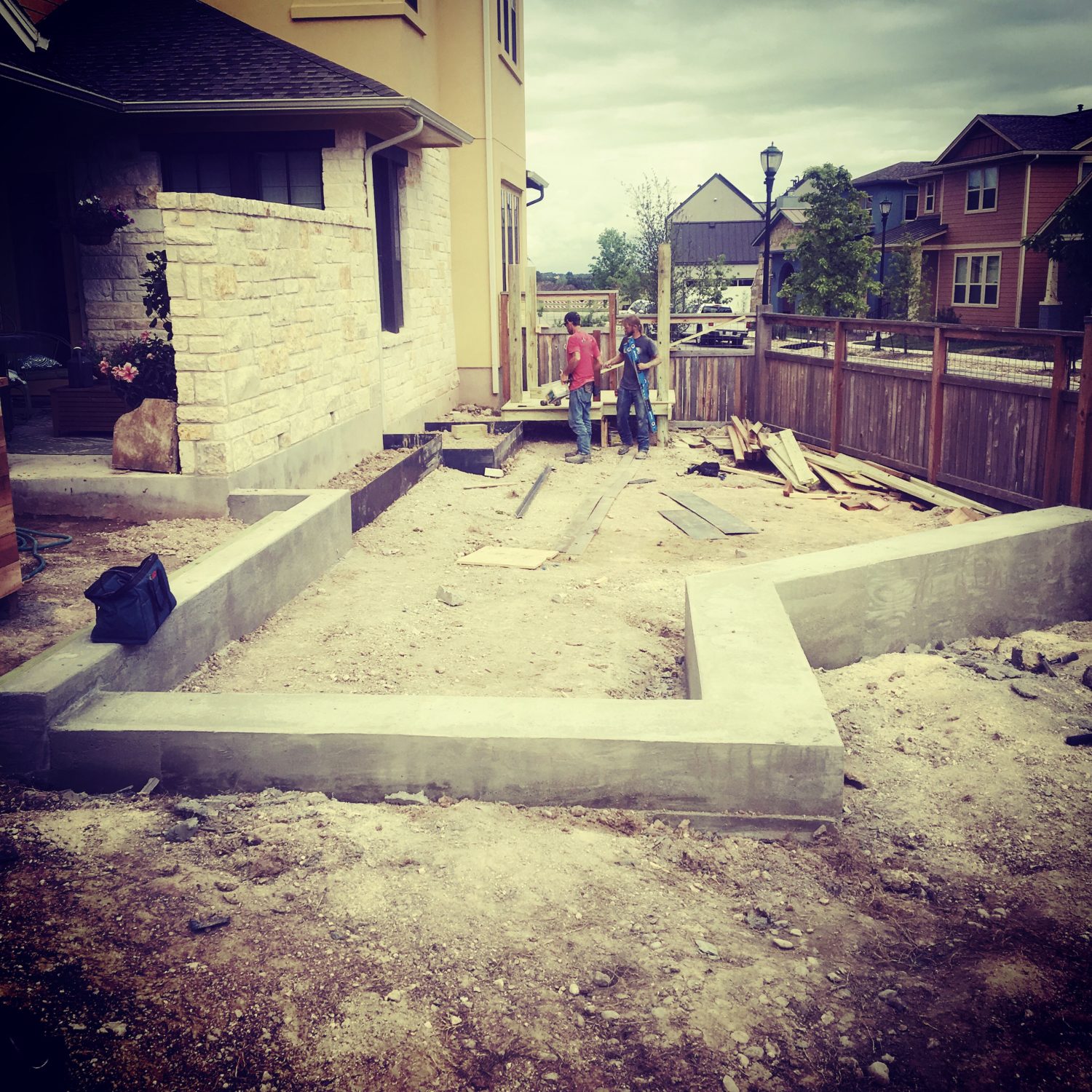 Concrete wall and garden bench