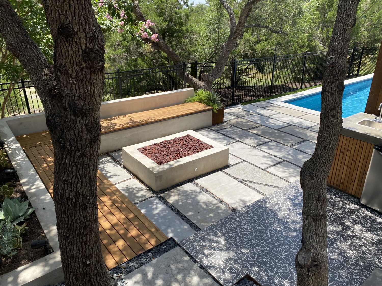 Austin landscape and design - bench fire place patio